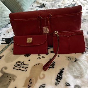 Dooney & Bourke Red Pebble Grain Leather Satchel with wallet and chain purse